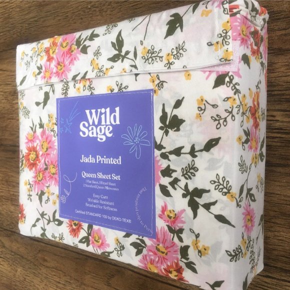 new Wild Sage Jada Print GARDEN FLORAL 225tc 100% Brushed Cotton QUEEN Sheet Set - Picture 9 of 9